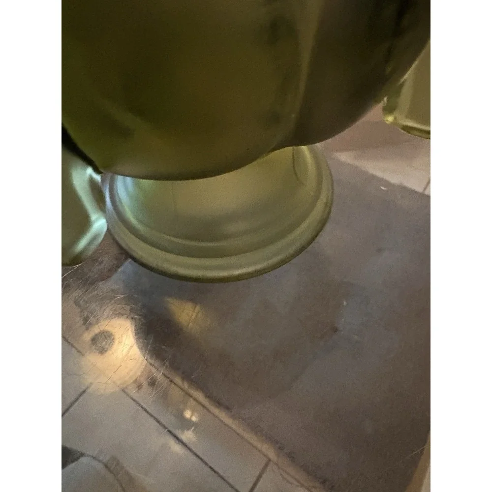 VTG Olive Green Satin Glass Covered Urn Biscuit Jar Pedestal 9.5